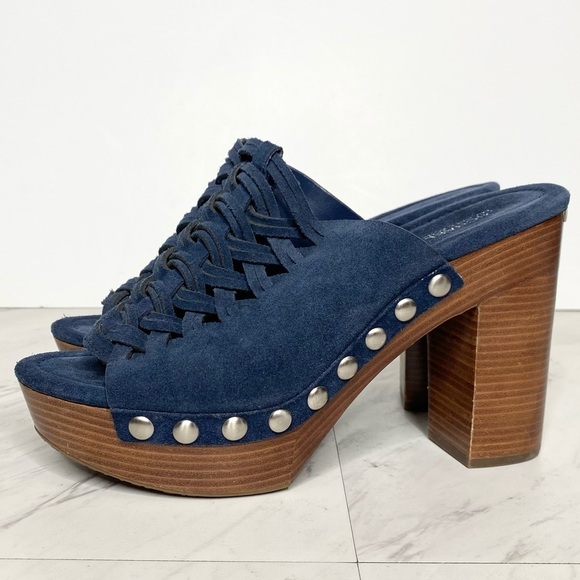 Michael Kors Westley Blue Suede Heeled Clog 8 1/2 M - Picture 1 of 14